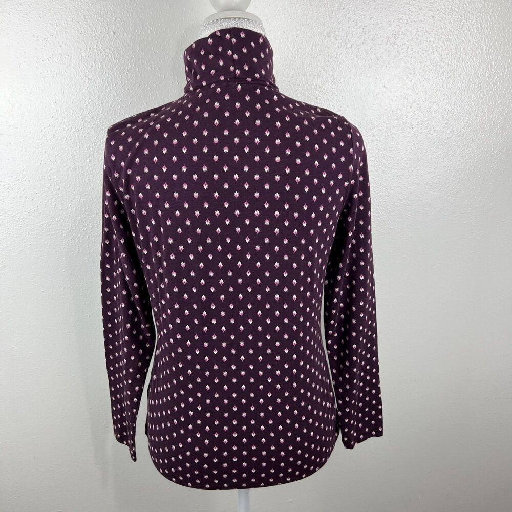 Lands' End Turtleneck Shirt Women Small Purple Floral Shaped Fit Pullover Casual - Picture 3 of 13